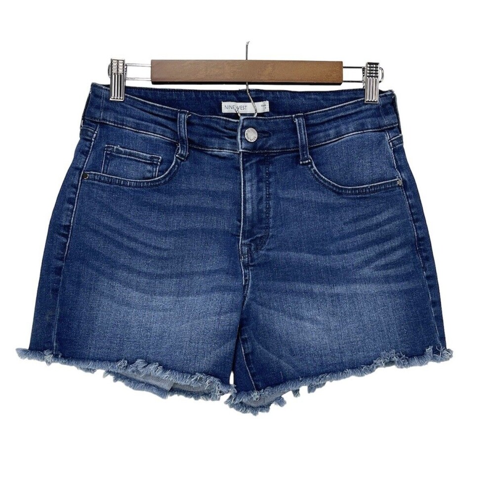 Nine West Women’s Jeans Shorts Size 4 Blue Denim Jean Ripped Hem - Picture 2 of 16